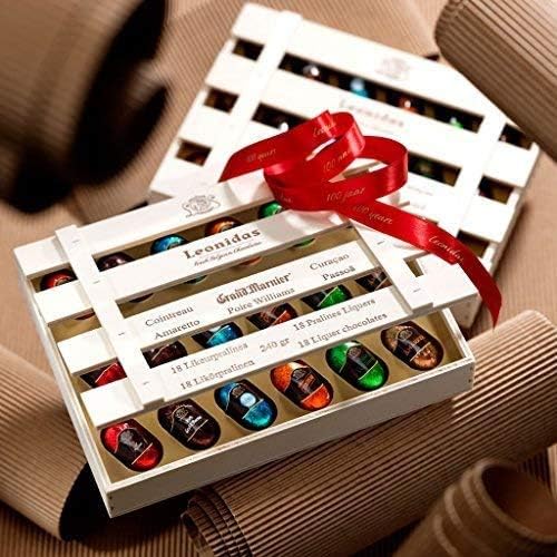 Leonidas Pure Dark Belgian Chocolate Liquors Crate, 18 pieces Assorted Liquors,Gin, Whisky, Amaretto, Cointreau & More