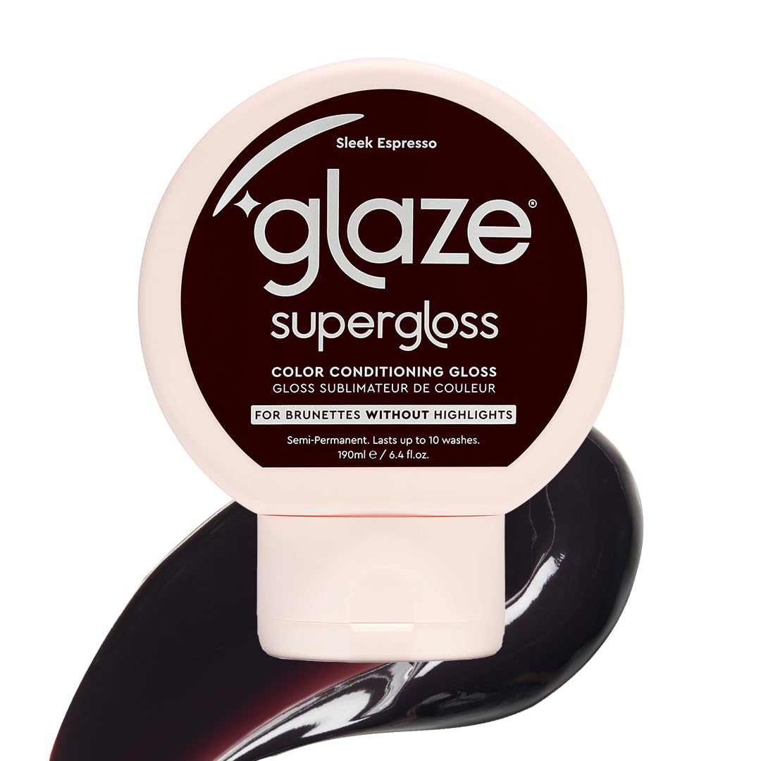 Glaze Supergloss Color Conditioning Gloss – Hydrating Semi-Permanent Color Hair Gloss & Shine Boost – For Natural Dark Brown Hair – 6.4 Fl Oz - Sleek Espresso