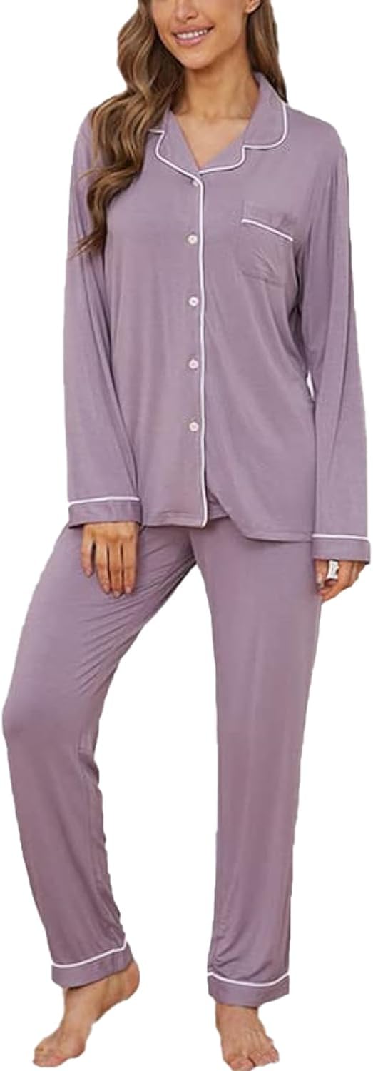 Button Up Pajamas for Women Long Sleeve Sleepwear Soft Loungewear Ladies Pjs Set XS-XXL
