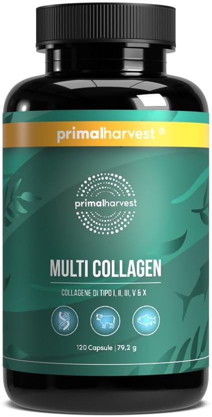 Primal Multi Collagen by Primal Harvest - Supplement with Collagen Types I, II, III, V and X, for Men and Women, Dairy, Soy and Gluten Free, 120 Capsules