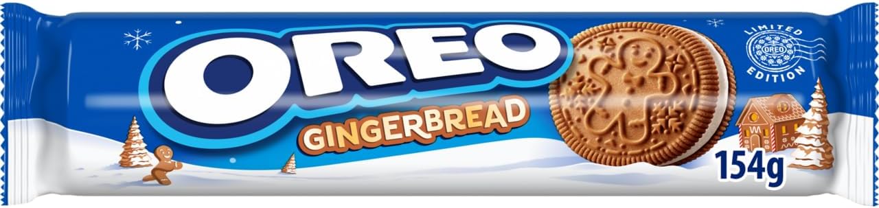 OREO Limited Edition Gingerbread Flavour Sandwich Biscuit With a Vanilla Flavour Filling, Festive Gingerbread Cookies, Perfect Christmas Treat for Sharing, 154 g (Pack of 1)