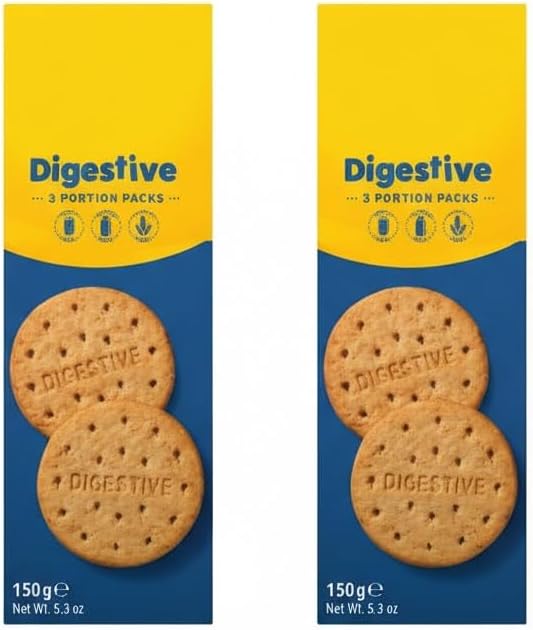 Digestive Gluten Free Biscuits, Wheat Free, Lactose Free, High in Fibre, Vegan Suitable, 3 x 50g Portion Packs, Traditional British Style,Pack Of 2