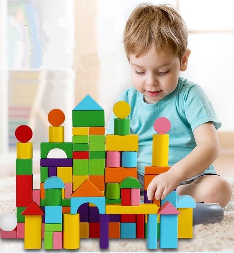 100pcs Wooden Blocks Building Construction toys Kids Construction Wood Toy Brick Set Educational for age over 3 years boys girls