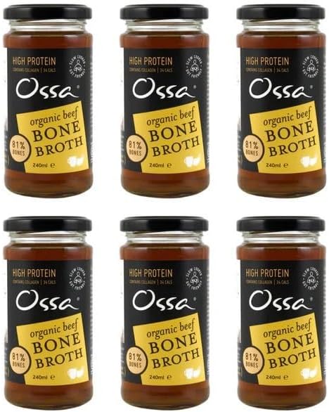 Ossa Bone Broth – Beef, 100% Natural & High Protein | Gut Health & Digestion Support | Keto & Paleo Friendly | Preservative-Free | 240ml (Pack of 6)