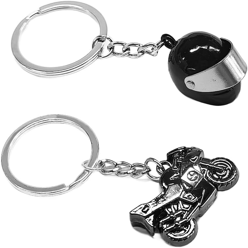 2 PCS Motorcycle Helmet Keychain, Creative Motorcycle Keychain Helmet Key Fob, 3D Metal Motorbike Keyring for Men (Black)