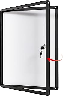 SWANCROWN Enclosed Notice Board Magnetic Bulletin Boards for Office with Locking Door,Black Frame, 26x20inch(4XA4