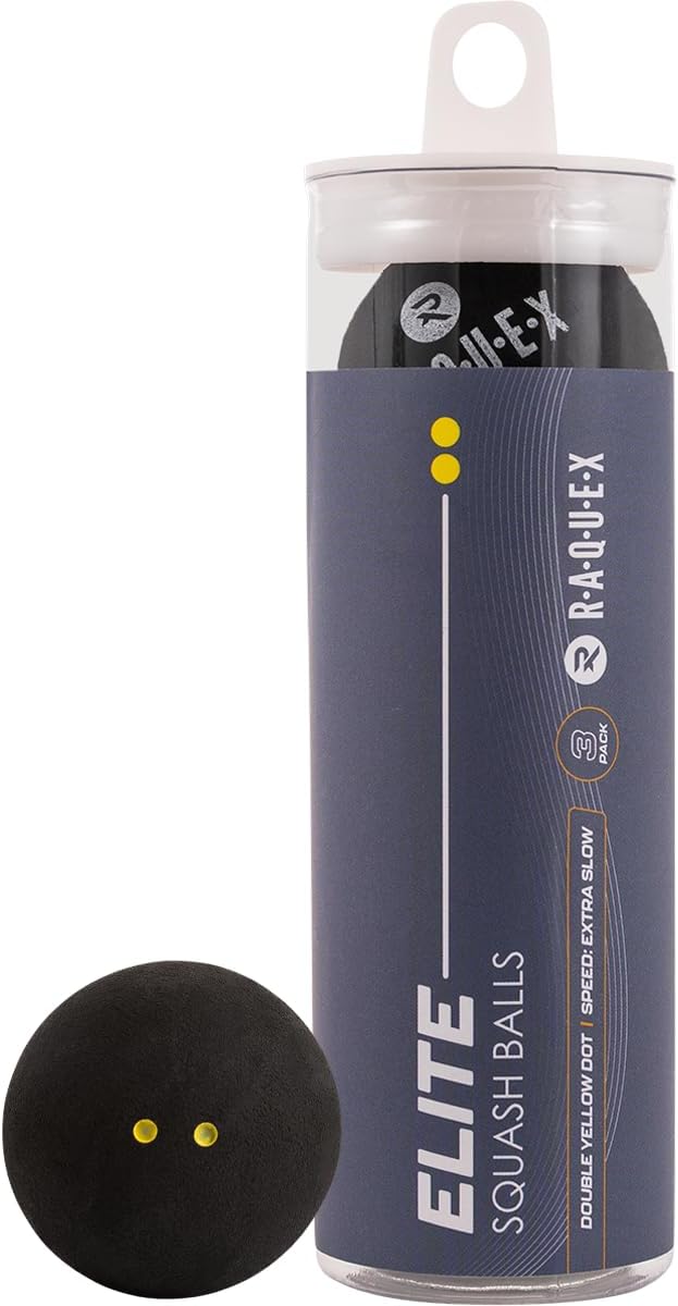 Raquex Squash Balls (3, 6 or 12 Balls) - 4x Speed Options: Elite Double Yellow Dot, Intermediate Yellow, Beginner Red, Junior Blue
