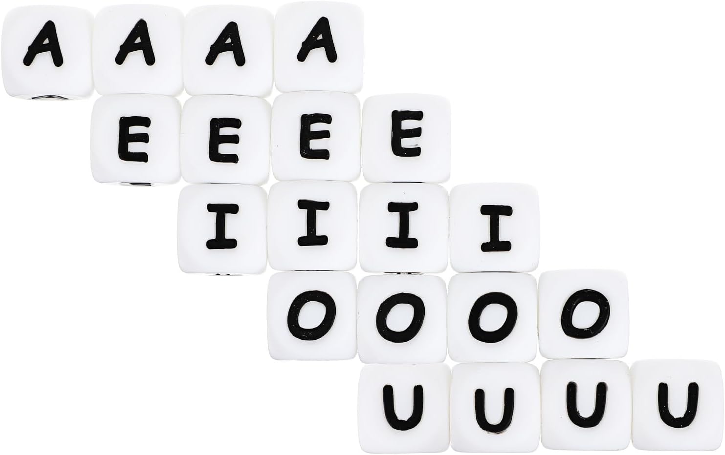 12mm Silicone Letter Beads, White Silicone Vowel Alphabet Square Beads for DIY Craft Necklaces Lanyards Bracelet Keychains
