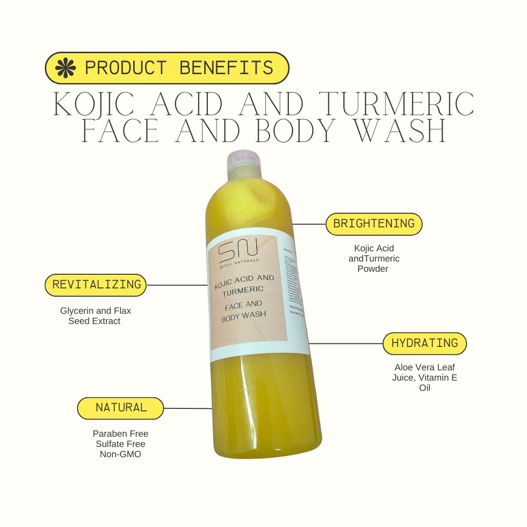 Kojic Acid and Turmeric Face and Body Wash, Brightening, Revitalizing, Hydrating, Natural (8oz)