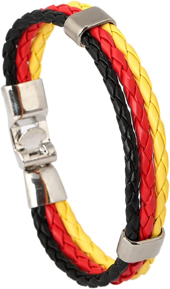 Handwoven Flag Leather Bracelet Multicolor National Flag PU Leather Bracelet Wrap Bangle with Alloy Clasp for Women Men Wristband Jewelry
