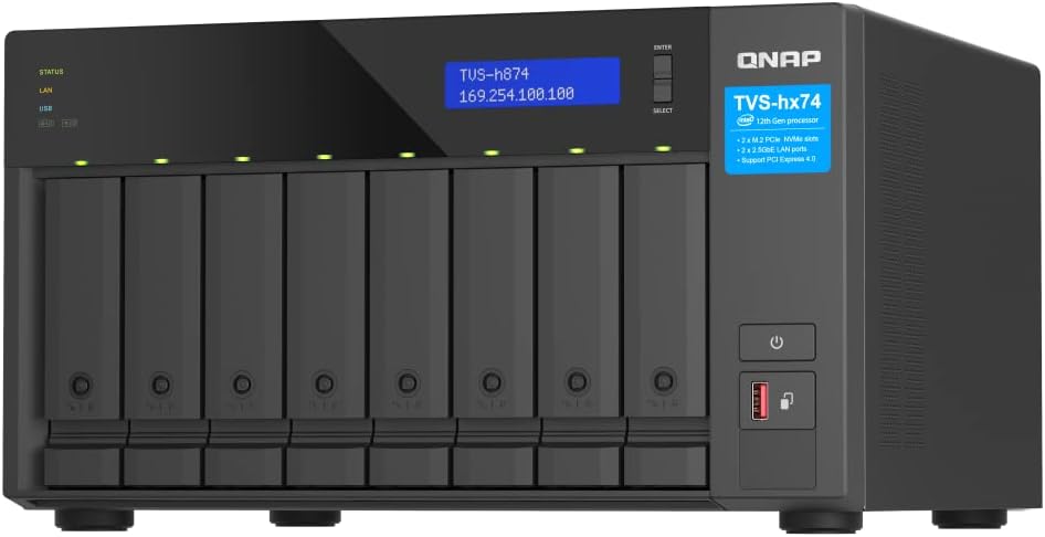 QNAP TVS-h874X-i9-64G-US 8 Bay High-Speed Desktop NAS with 12th Gen Intel® Core™ CPU, 64GB DDR4 RAM, 10GbE & 2.5 GbE Networking and PCIe Gen 4 expandability (Diskless)