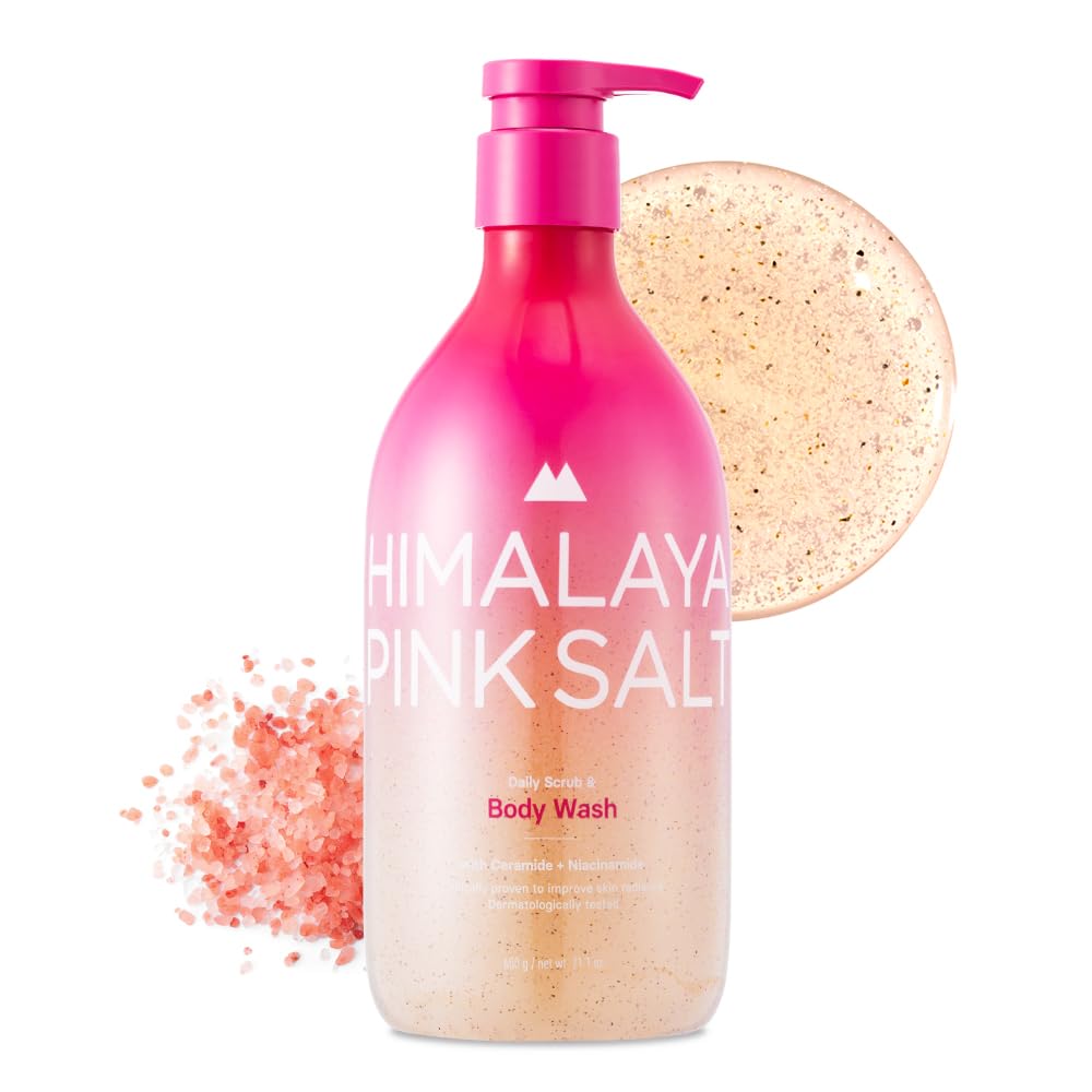 Daily Scrub & Body Wash - Exfoliating Body Scrub, Dead Sea Salt & Himalayan Pink Salt, Natural Moisturizing Body Wash, Retinol & Hyaluronic Acid Shower Gel, Korean Skincare 21.1oz