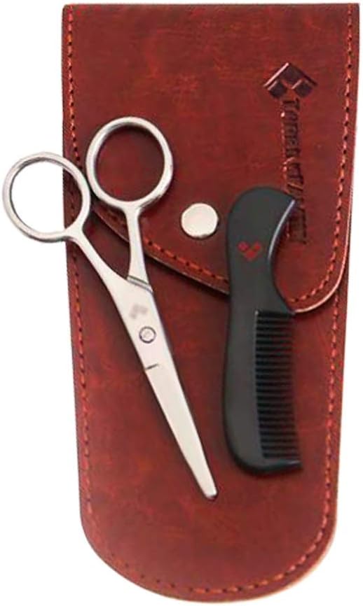 Beard Scissors Small and Comb with Case - Kit for Men Gift Set - for Trimming, Grooming, Cutting Mustache, Beards- by TorbinsFamily