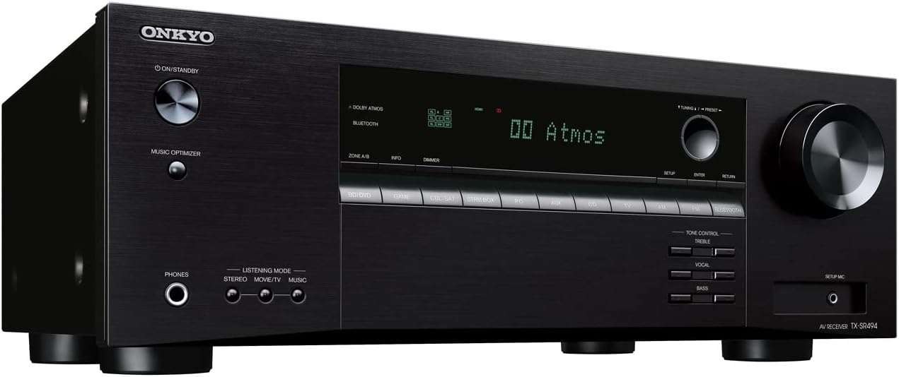 Onkyo TX-SR494 AV Receiver with 4K Ultra HD | Dolby Atmos | DTS: X | Hi-Res Audio (2019 Model)