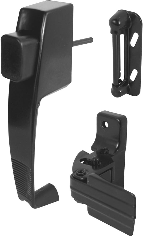 Prime-Line K 5071 Push Button Latch w/ Tie Down, Single Unit, Black – Designed to Accommodate Multiple Surfaces, Complete with Night Lock, Contemporary Design (Single Pack)