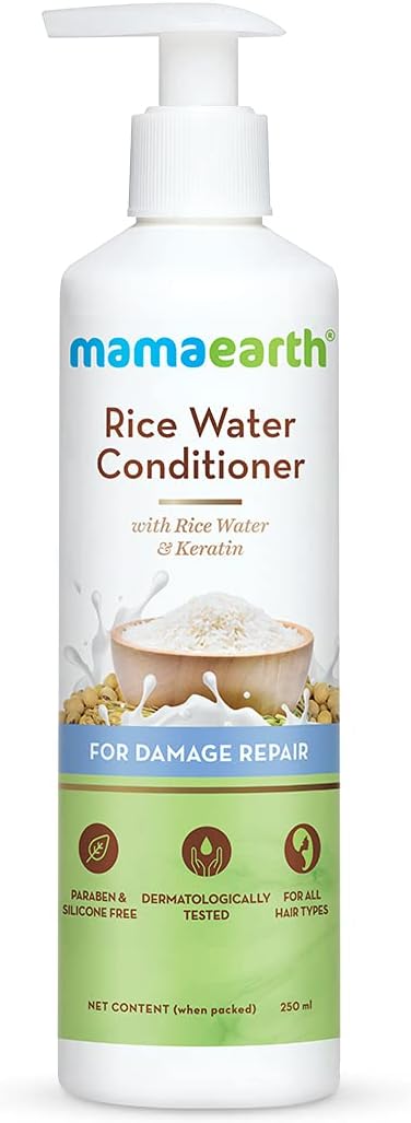 Mamaearth Rice Water Conditioner with Keratin for Damaged, Dry and Frizzy Hair 250 ml (Pack of 1)