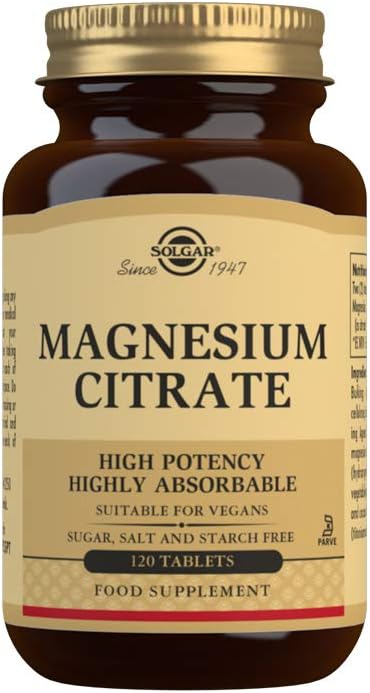Solgar Magnesium Citrate Tablets, Supports the Nervous System, Energy Release, Reduces Tiredness and Fatigue, Vegan, Brown, 120 Count