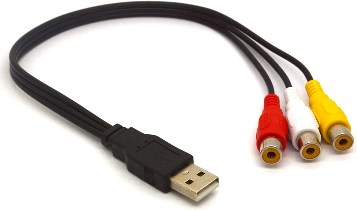 USB to RCA Cable USB 2.0 Male to 3 RCA Female Jack Splitter Audio Video AV Composite Adapter Cord for TV PC HDD DVR (30cm)