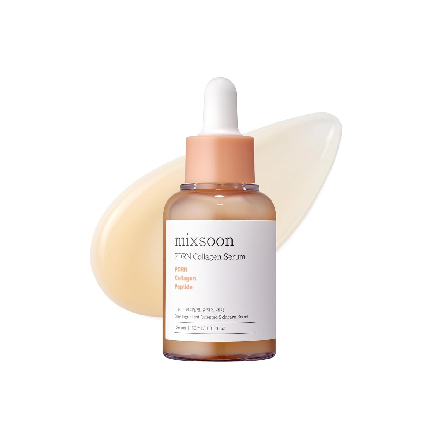 mixsoon PDRN Collagen Serum -Firming, Hydrating and Revitalizing for Face, Lightweight Peptide Hydrating Moisturizer 30ml / 1.01 fl.oz. Korean Glass Skin Care
