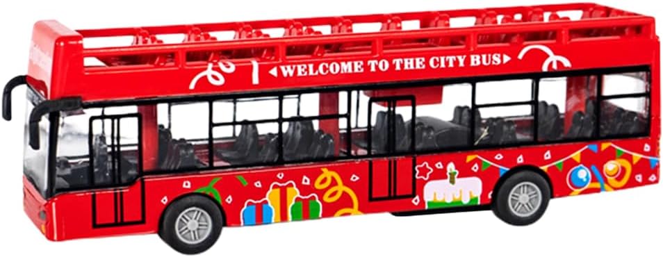 NyaSaa Double Decker Bus Toy, Bus Toy, Open Top Bus, Sightseeing Tour Red Bus, Alloy Diecast Vehicles Mould, 1:64 Scale Pull-Back Bus for Kids Boys Girls- Red