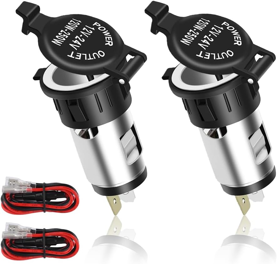 2PCS 12V Cigarette Lighter Socket - Car Cigarette Lighter Socket with Extension Cable & Waterproof Cover - Universal Car Accessories Lighter Power Outlet Socket for Car SUV Truck Motorcycle (2PCS)…