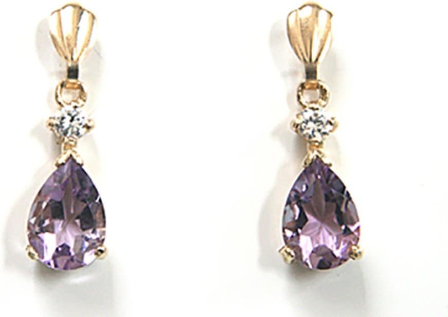 9ct Gold Amethyst and CZ Teardrop Dangly Earrings
