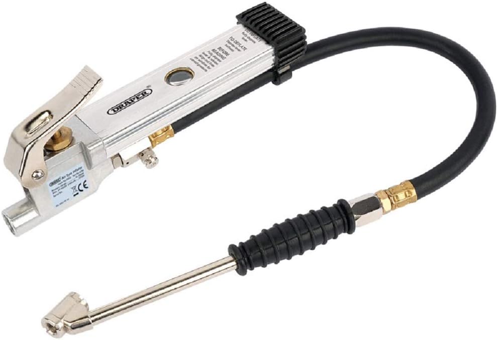 Draper Air line Tyre Inflator with Pressure Gauge | Twin Open Ended Connector | Cordless Car Tyre Inflator Air Pump | 36632, Blue