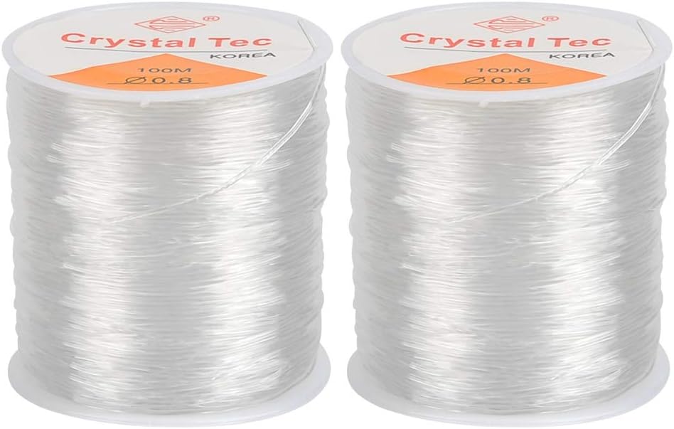 2Roll 0.8mm Elastic String for Bracelets, Crystal String Stretch String Bead Cord Clay Bead String Stretchy String for Bracelets, Beading and Jewelry Making (100m/Roll)