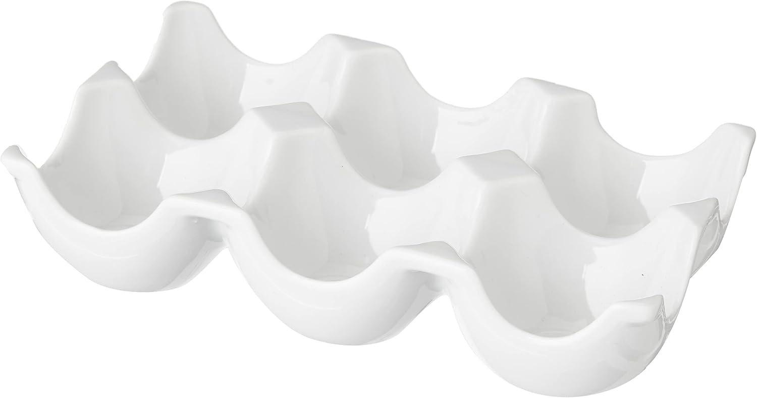 APOLLO 1742 White Ceramic 6 Egg Holder, 15.7x10x3.8