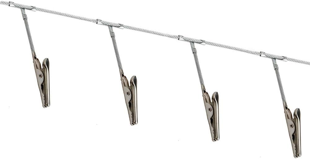 Multi-Purpose Steel Wall Hanging Display Wire Rod with 12 Clips Wall Mounted Photo Display for Hanging Photos, Postcards, Notes and Artwork in Your Home, Bedroom and Office (Alligator Clip)