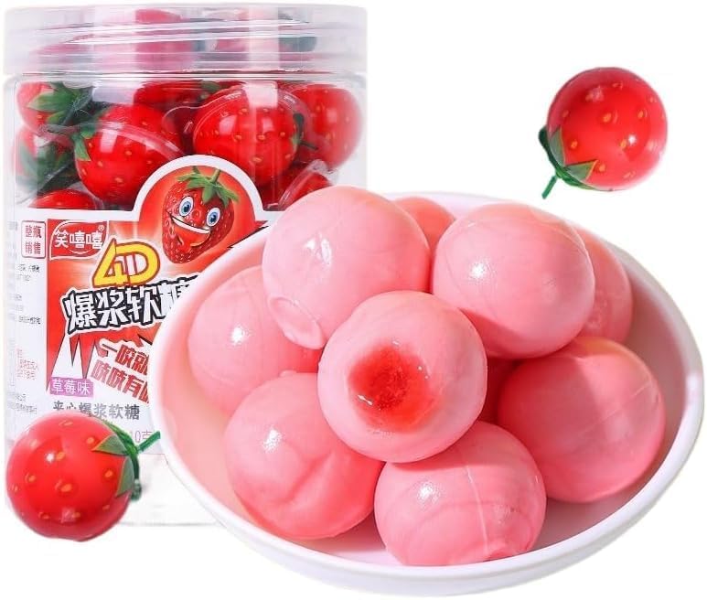 Strawberry gummy candy, watermelon soft candy, bucket fruit candy 300g/10.58oz, fruit flow gummies, healthy fruit fudge, wedding candy, nutritious snacks, sweet, Dim sum (Strawberry,1 can)