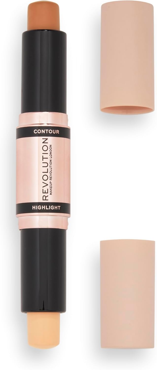 Makeup Revolution Contour Stick Duo Cream Contour & Highlight, Defines Cheekbones & Sculpts the Face, Vegan & Cruelty-Free, Medium, 2.4g