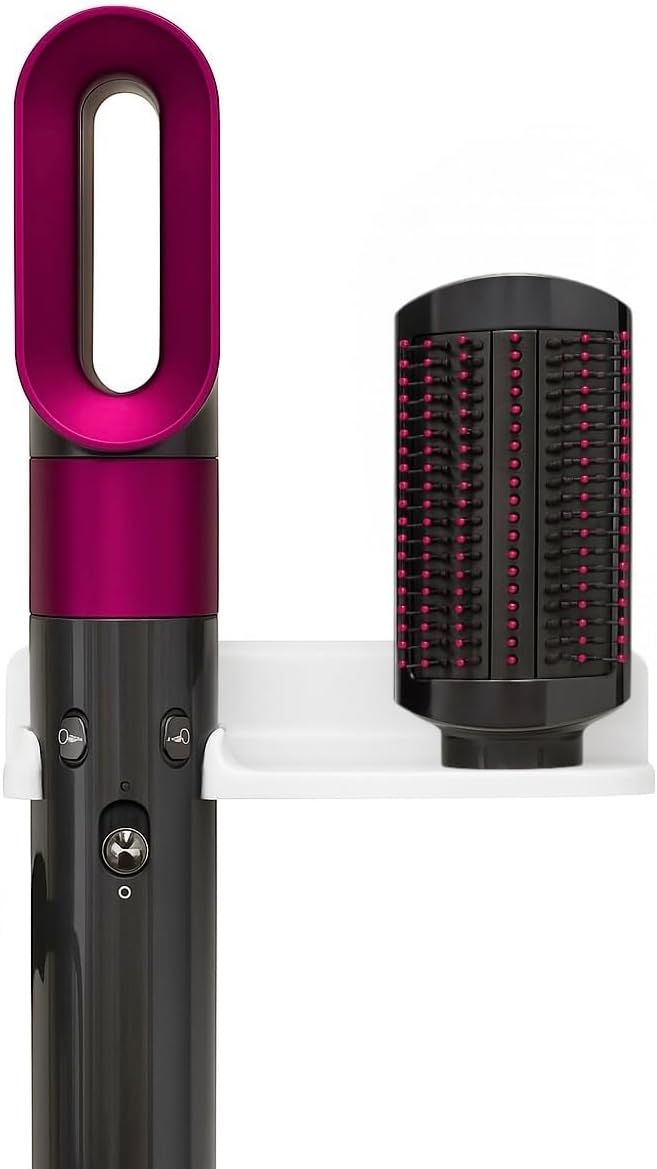 Hair Dryer Holder Wall Mounted with Self Adhesive, Wall Mount Adhesive Rack Organizer for Dyson Supersonic Hair Blow Dryer, Power Plug, Diffuser and Attachment (White)