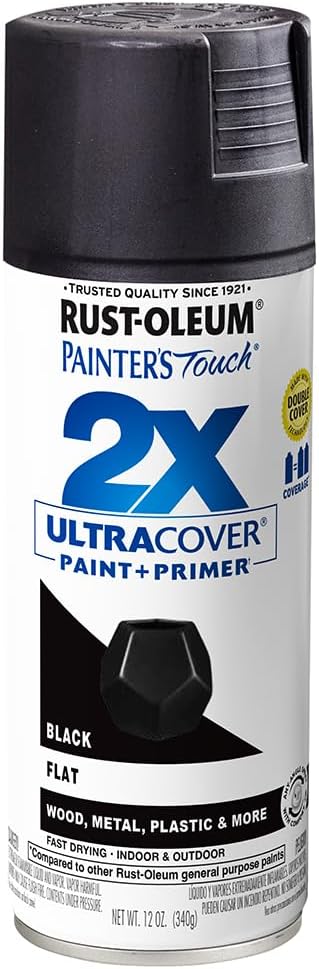 Rust-Oleum 334020 Painter's Touch 2X Ultra Cover Spray Paint, 12 oz, Flat Black