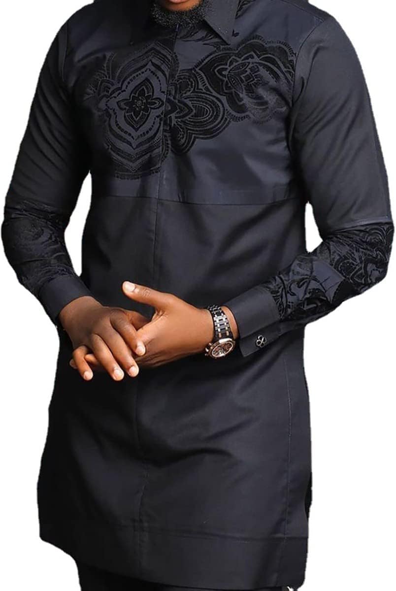 stdpcxz African Men's Formal Clothes Dashiki Shirt Traditional Long Sleeve Slim Fit Outwear Ethnic Suit Mandarin Collar Shirt Print Long Coats Heritage Cultural Wear