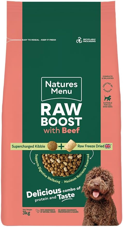 Natures Menu Raw boost Dry Food for Dogs with Beef - 3kg