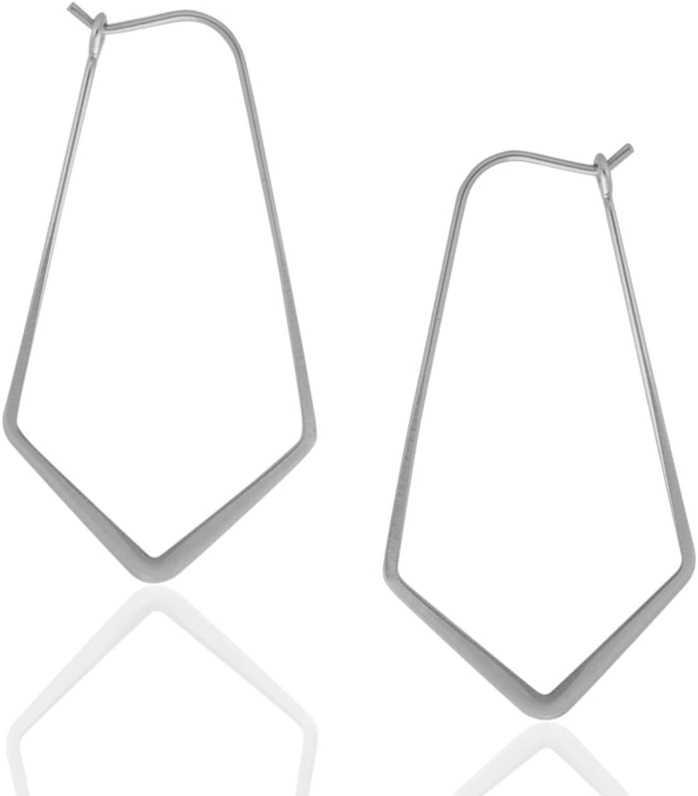 Geometric Chevron Hoop Threader Earrings for Women - Hypoallergenic Lightweight Cutout Thin Wire Drop Dangles - Plated in 925 Sterling Silver or 18K Gold