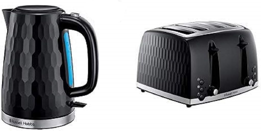 Russell Hobbs Honeycomb Kettle and 4 Slice Toaster, Rapid Boil, Black