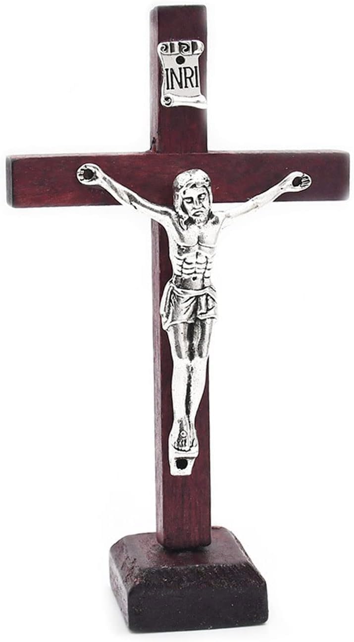 Galepromot Wall and Table Wood Cross Crucifix, Crucifix Wall Cross Wooden Catholic Cross With Stand Religious Christian Standing Cross Church Home Ornaments For Prayers