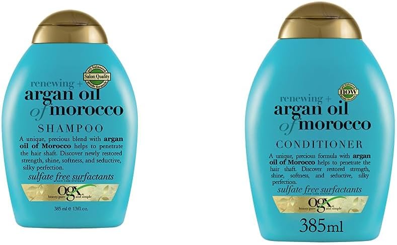OGX Argan Oil of Morocco Sulfate Free Shampoo for Dry Hair, 385 ml & Hair Conditioner for Dry Damaged Hair, 385ml