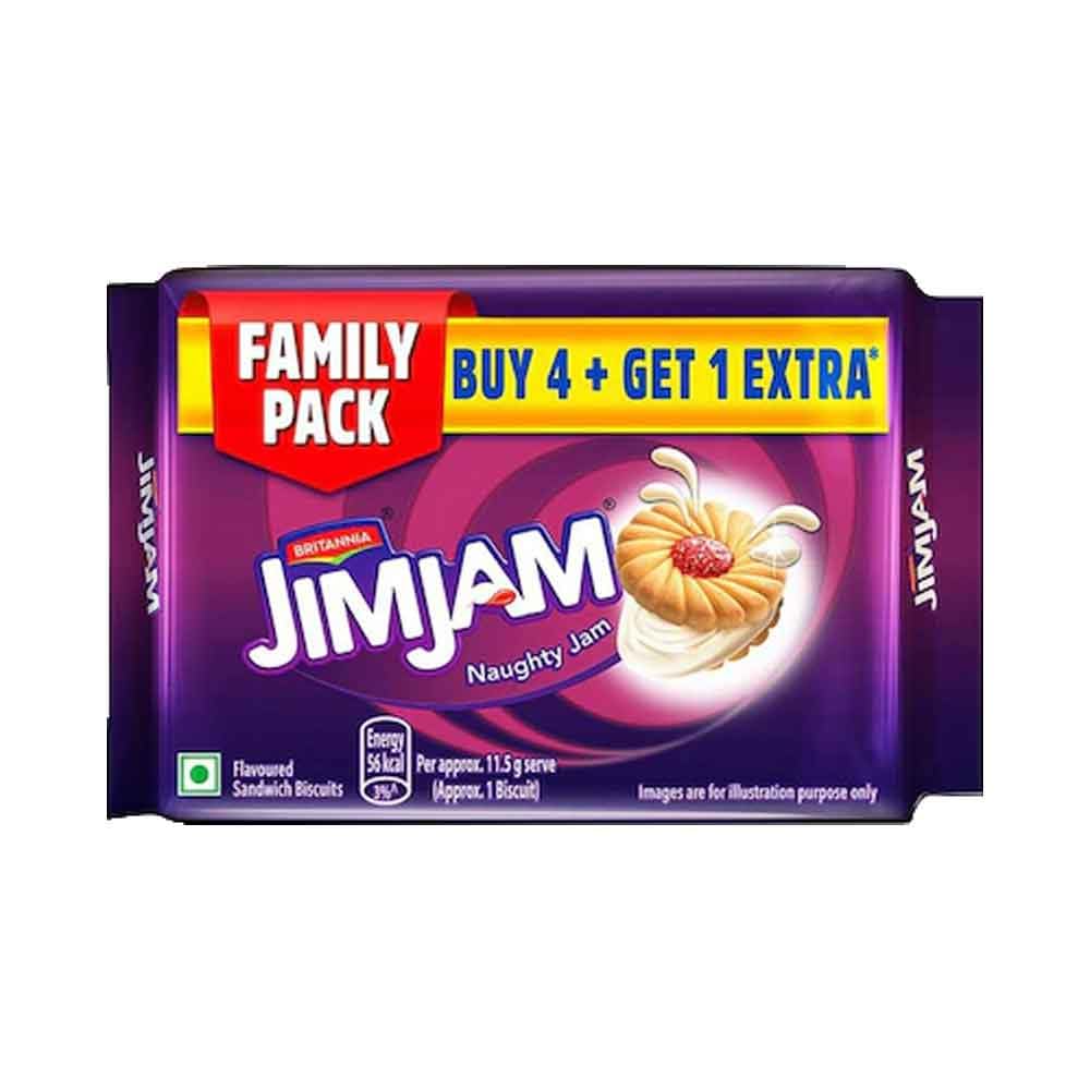Britannia Treat Naughty Jim Jam Sandwich Biscuits 16.22oz (460g) - Pack of 1 - Breakfast & Tea Time Snacks - Delicious Grocery Cookies