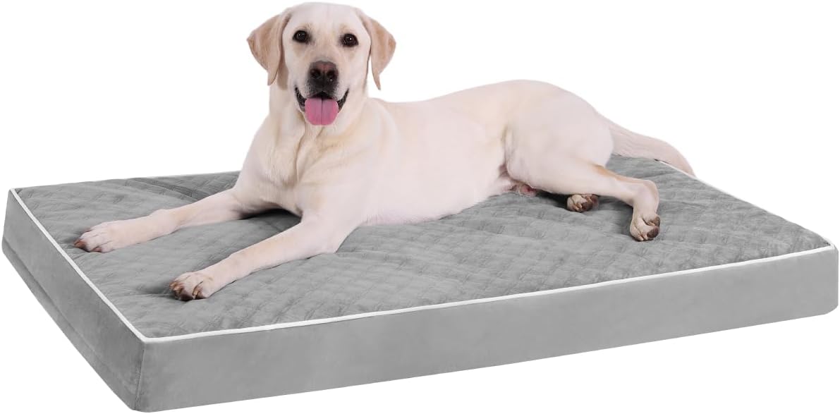 KSIIA Orthopedic Dog Bed for Crate Large Dog Bed with Removable Machine Washable Cover Waterproof Crate Pad with Egg Foam and Non-Slip Bottom, 35x22 Inch, Light Gray
