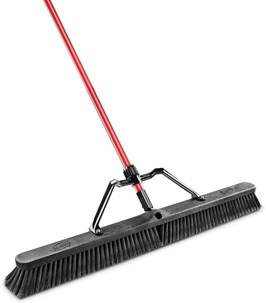 36-Inch Heavy-Duty Push Broom with Firm & Flexible Split-Tip Polymer Fibers, Recycled PET Bristles for Fine Dust & Large Debris, Made in USA