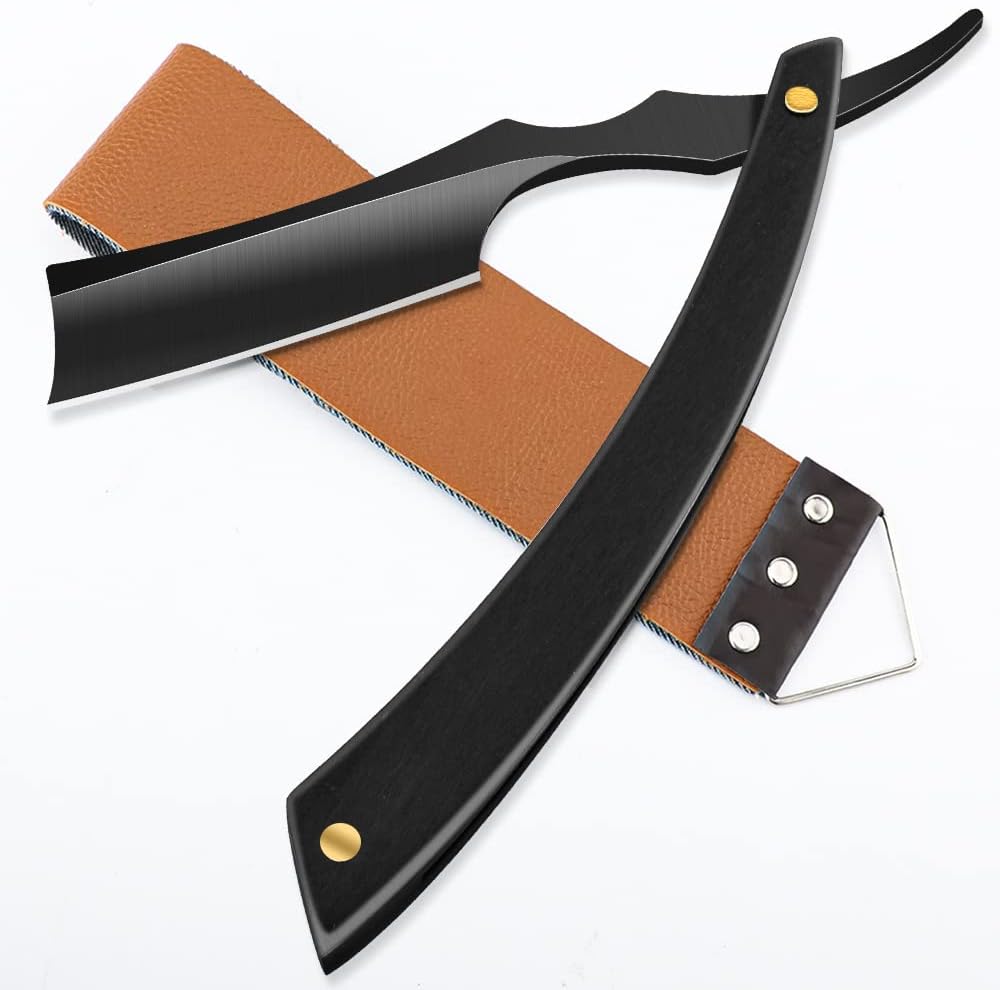 M&LD Cut Throat Razor Kit Single Edge Razor Blades Straight Cut Throat Razors for Shaving Stainless Steel Cut Throat Razor with Leather Sharpener for Home & Salon Straight Razor Gifts for Farthers