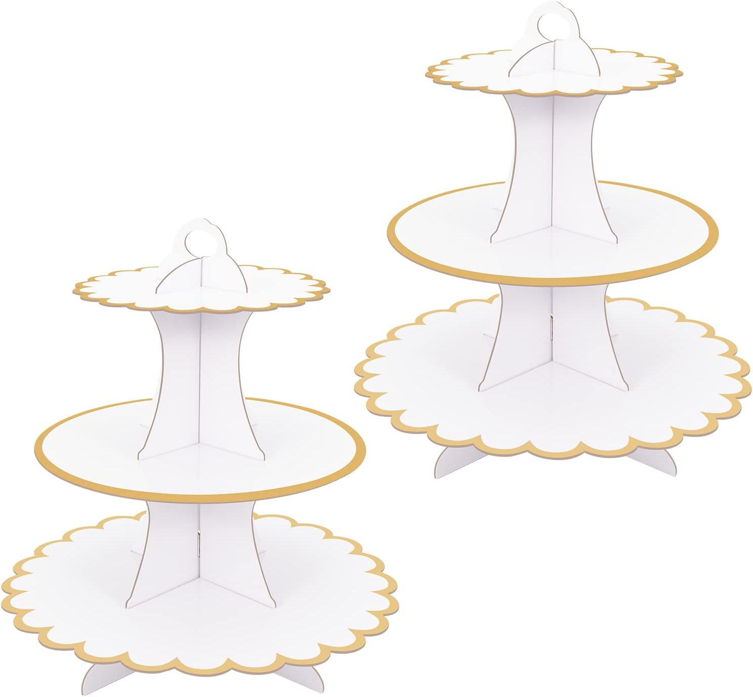 2 Pack White Cake Stand Cardboard Cupcake 3 Tier Cupcake Dessert Holder Cardboard Round Tower Cake Stands for Afternoon Tea 3 Tier Cake Stand for Birthday,Party,Baby Showers