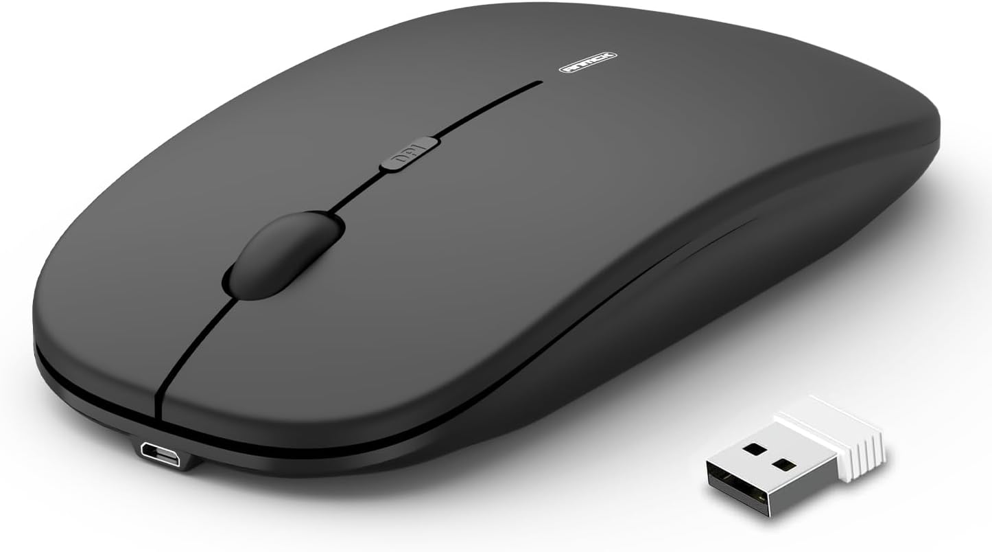 Anmck Wireless Silent Mouse,USB Laptop PC Cordless Rechargeable Slim Mice, 10m Remote Range,1600 DPI 6 Adjustment Levels Noiseless Mini Mouse,Home & Office for Windows