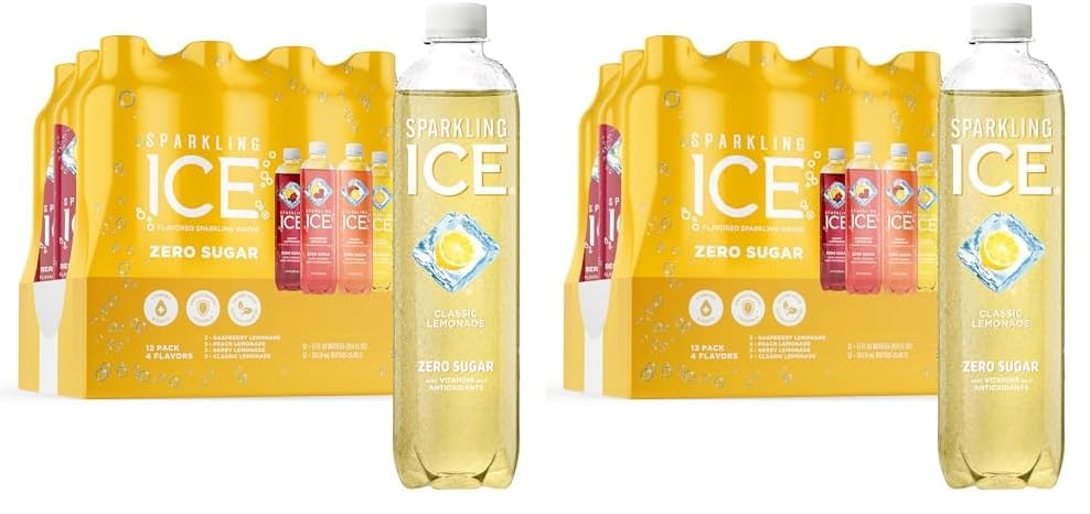 Sparkling Ice Lemonade Variety Pack, Flavored Sparkling Water, Zero Sugar, with Vitamins and Antioxidants, 17 fl oz, 12 count (Berry Lemonade, Raspberry Lemonade, Peach Lemonade, Classic Lemonade)
