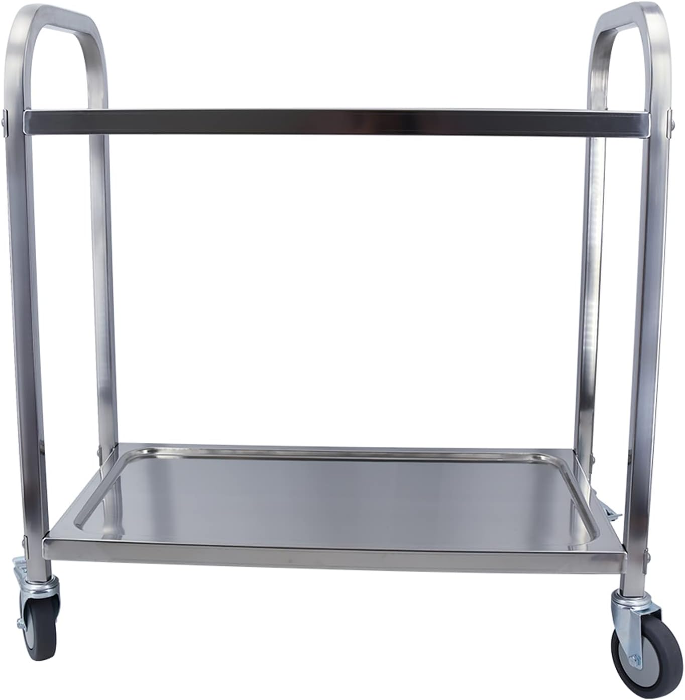 MOOTACO Stainless Steel Kitchen Trolley, 2 Tier Kitchen Utility Service Cart with Locking Wheels for Hotels,Restaurants,Garage (95x50x95cm)
