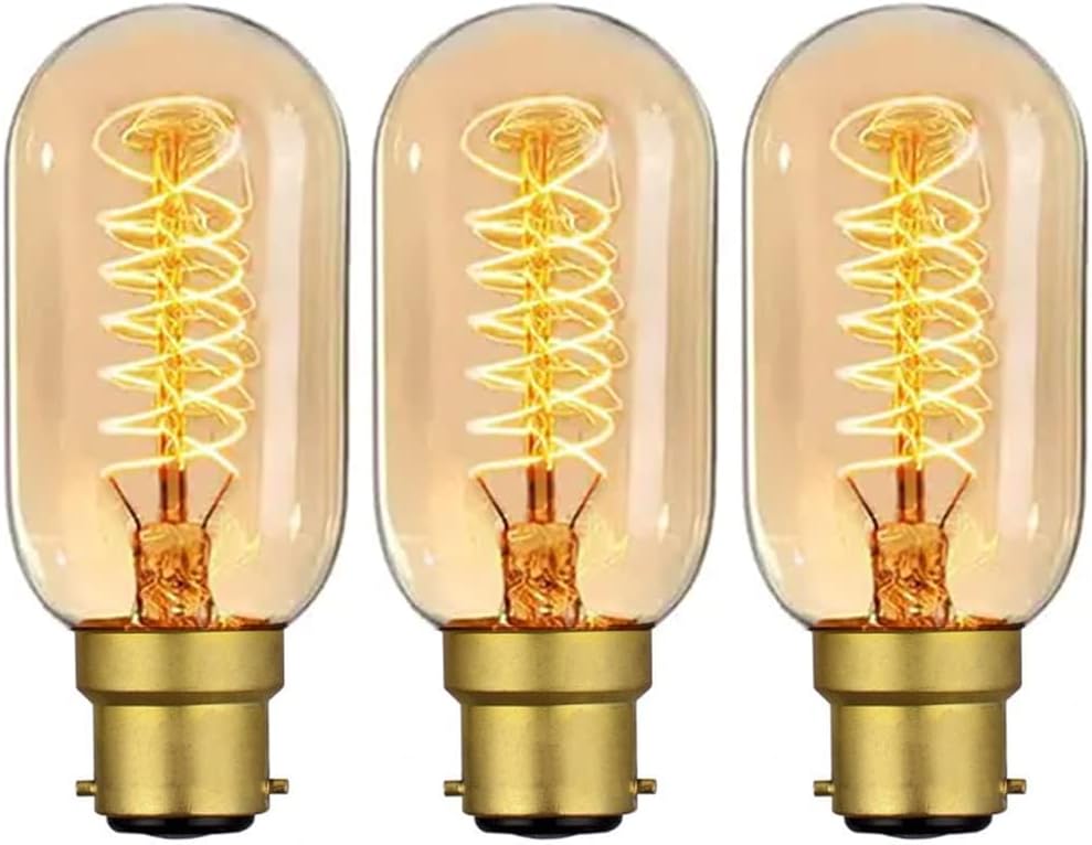Sunnylinn 40W B22 Vintage Edison Light Bulbs Bayonet Dimmable, B22 BC Filament Vintage Bayonet Light Bulb Warm White, T45 Antique Retro Light Bulb 230V (3-Pack).