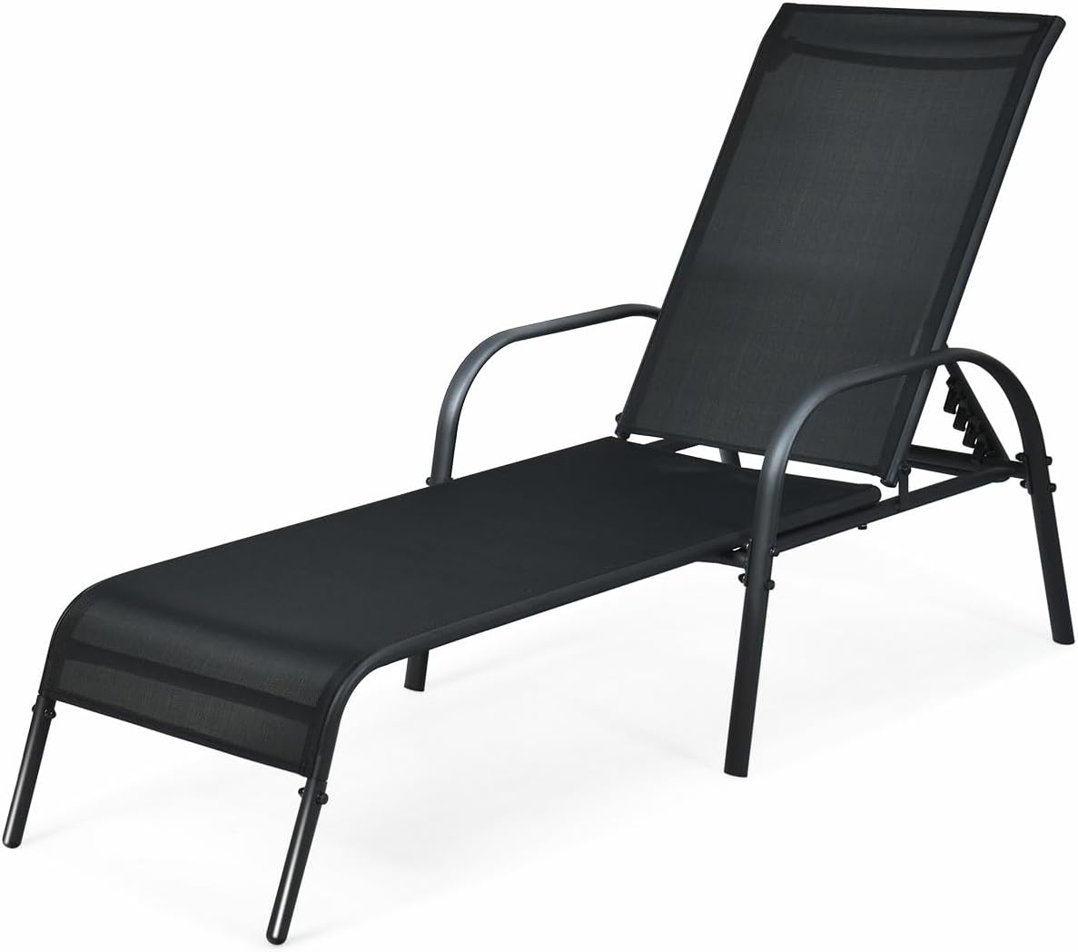 RELAX4LIFE Garden Sun Lounger, 5-Level Adjustable Patio Chaise Lounge Chair with High Back & Curved Armrests, Outdoor Metal Frame Recliner Sunbathing Deck Sunbed for Backyard Poolside Beach (Black)